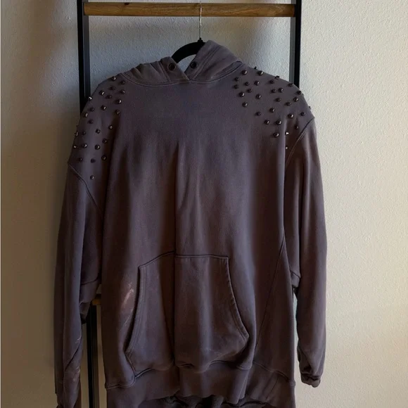Free People Distressed Studded Hoodie Mauve - Picture 2 of 6